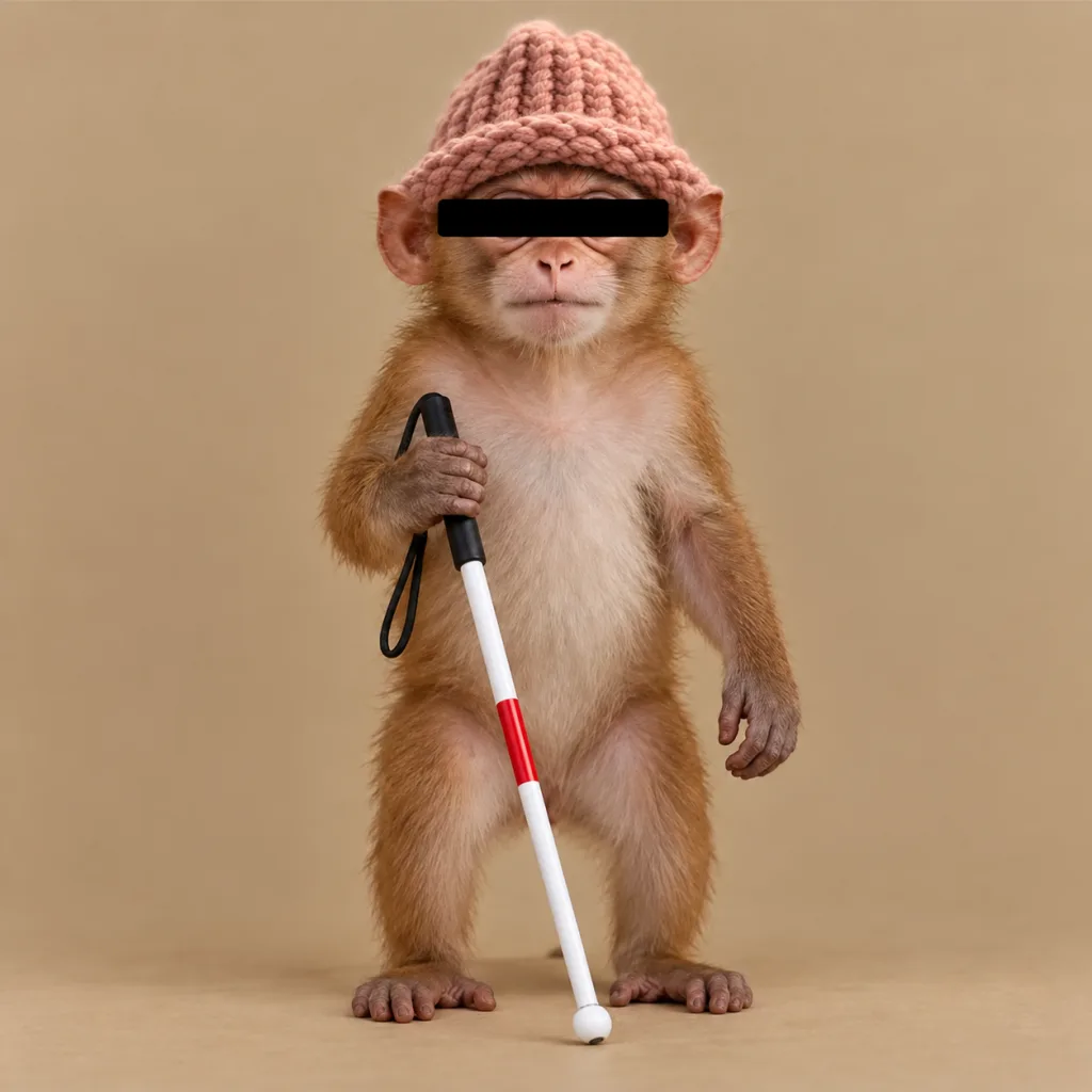 Blind ape sticker with pink beanie